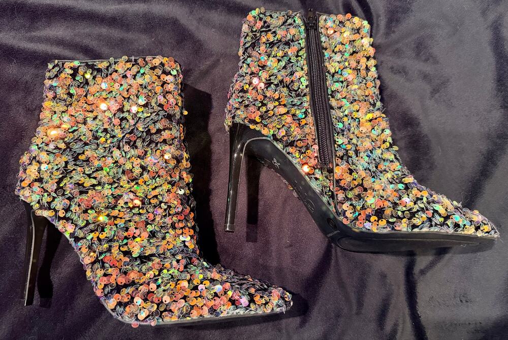INC International Concepts Reisa Sequin Dress Booties Pointed Toe Stiletto 6.5M